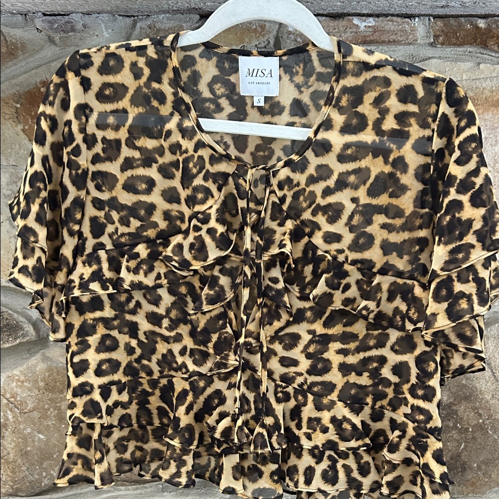 Misa Los Angeles Leopard Print Ruffle Top